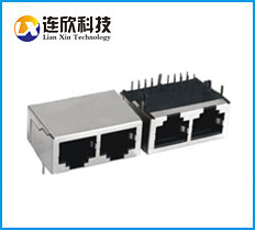 深圳RJ45連接器插座   RJ45網(wǎng)絡(luò)2并排接口21.3MM長(zhǎng) 90度插板式連接器